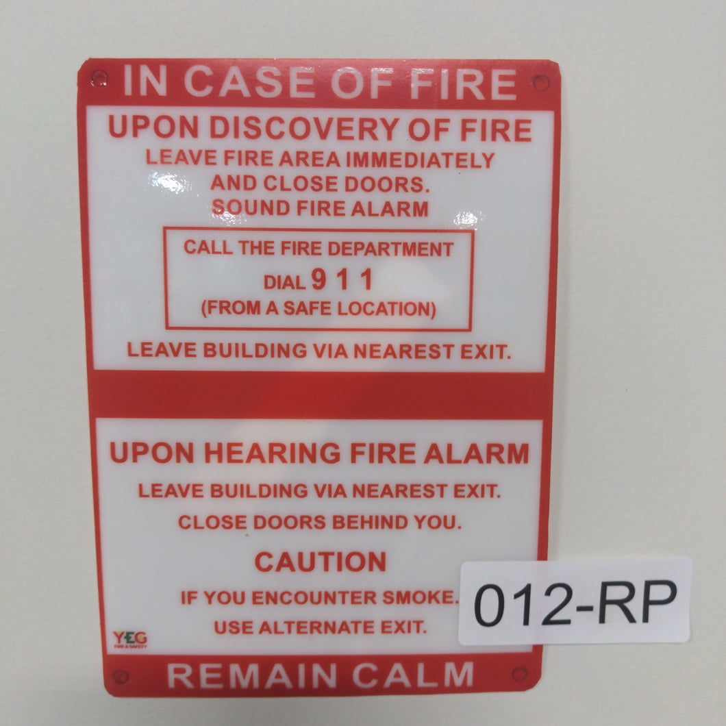 SIGN-012-RP IN CASE OF FIRE Sign - No Elevator Fire Alarm - 5
