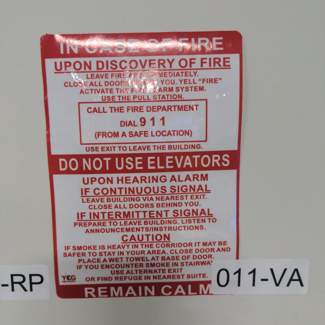 SIGN-011-VA IN CASE OF FIRE Sign - Dual Stage Fire Alarm - 5