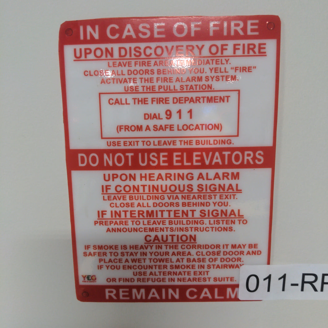 SIGN-011-RP IN CASE OF FIRE Sign - Two Stage Fire Alarm - 5